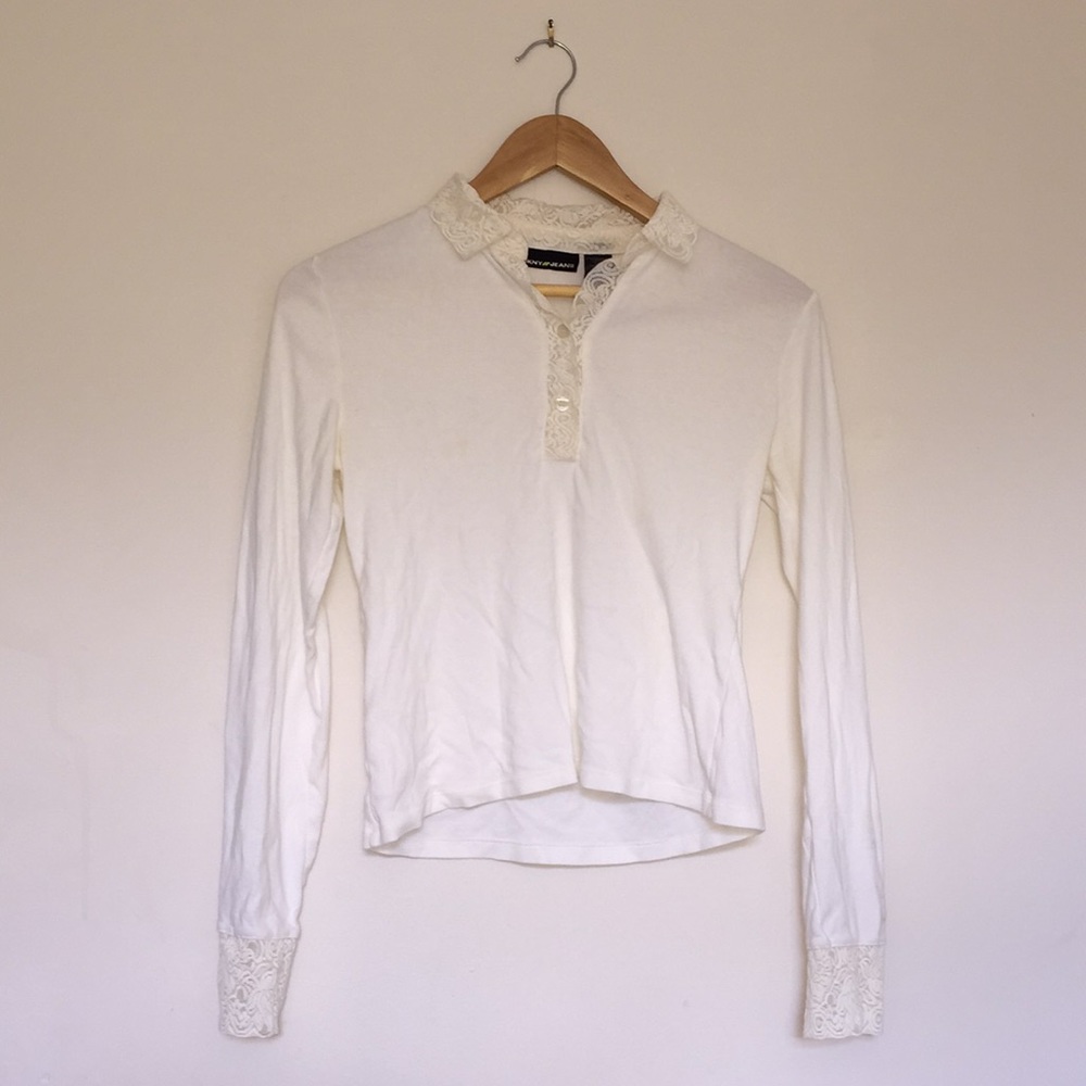 DKNY Jeans long sleeve embroidered blouse top
